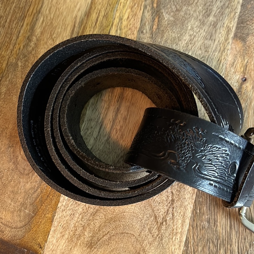 Vtg HARLEY DAVIDSON Size XL 42-44 Embossed Eagle Belt Black Thick Leather Silver - Picture 8 of 16